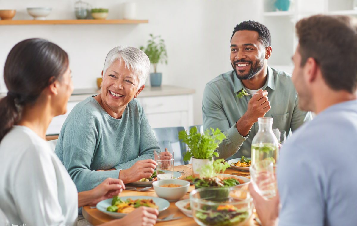 Family sharing dinner while planning their health together with a Gene Matrix membership