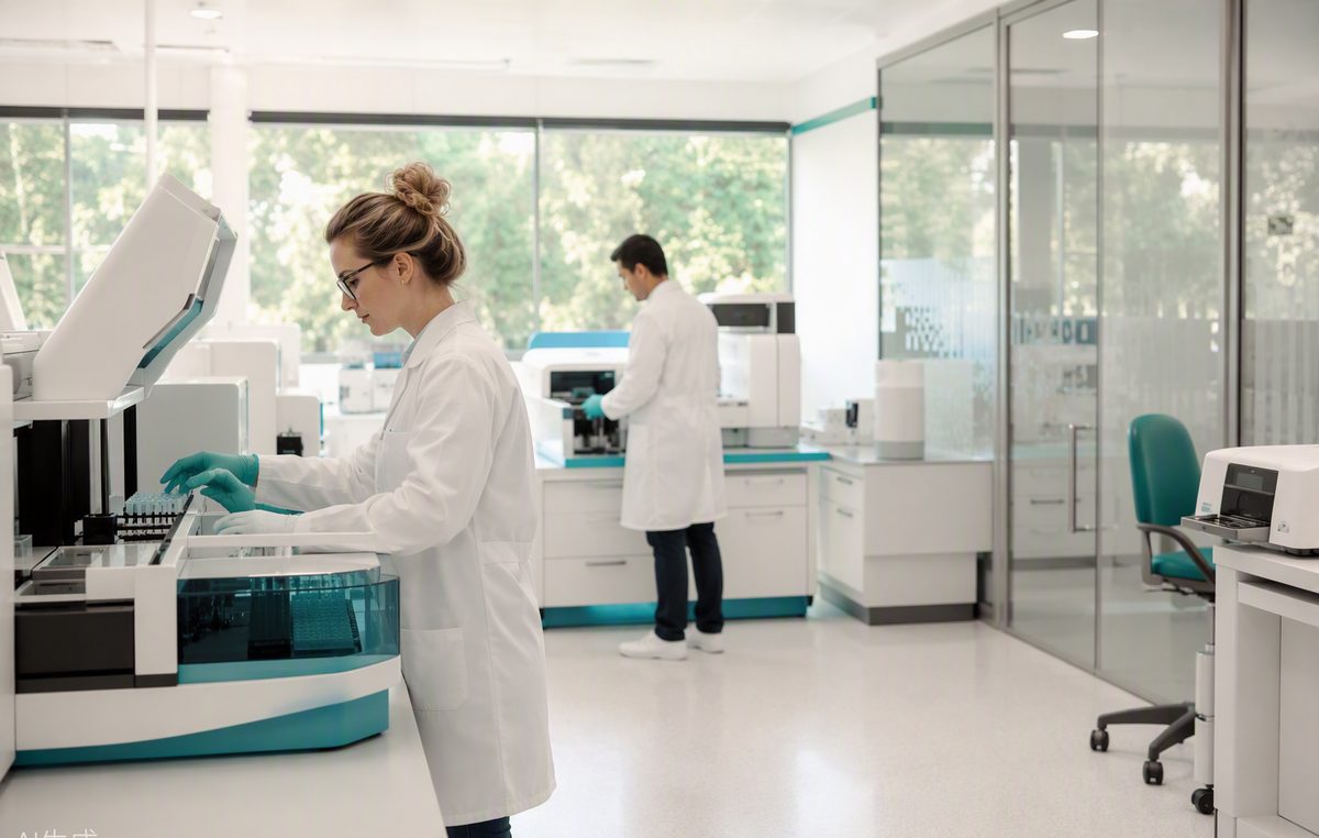 Wide view of the CLIA-certified Gene Matrix laboratory analyzing supplement and drug-response genes