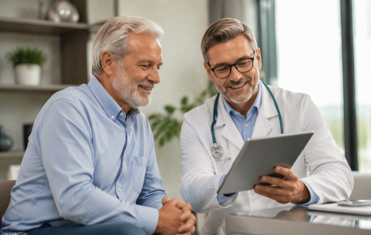Senior patient reviewing preventive genetic health results with a doctor