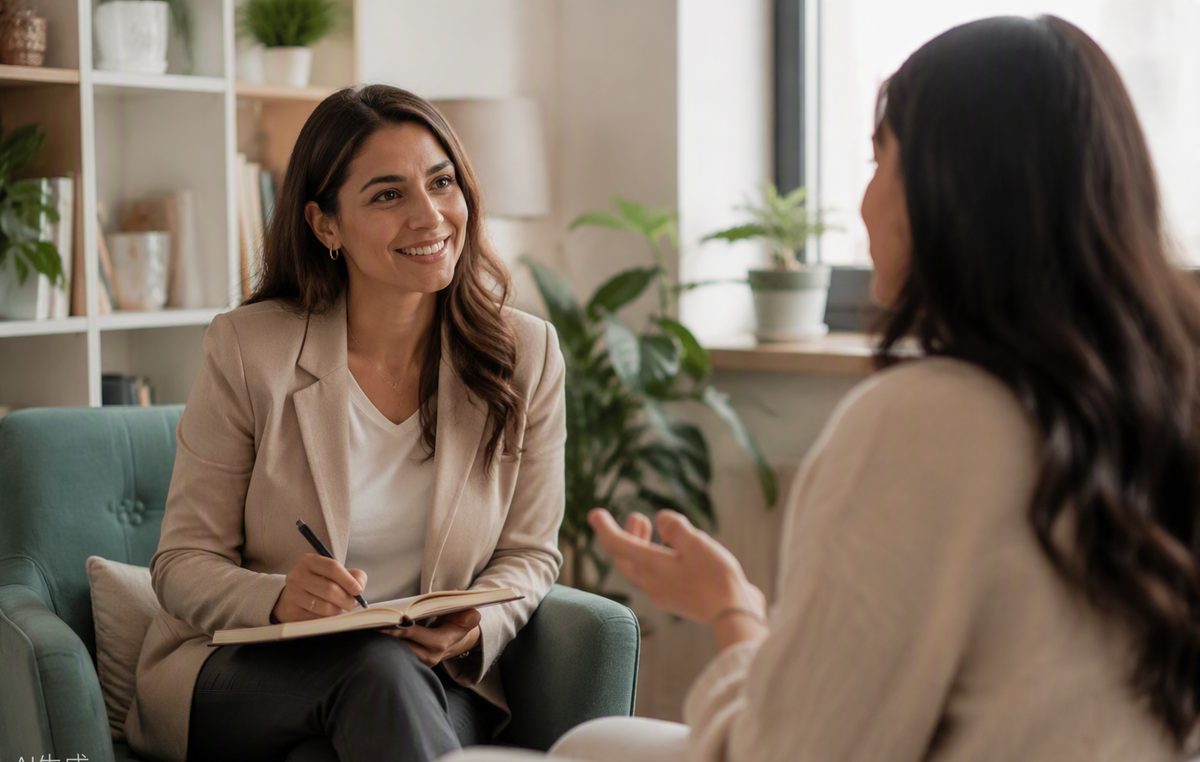 Person in a therapy session discussing mental-health treatment guided by GeneMind genetic insights