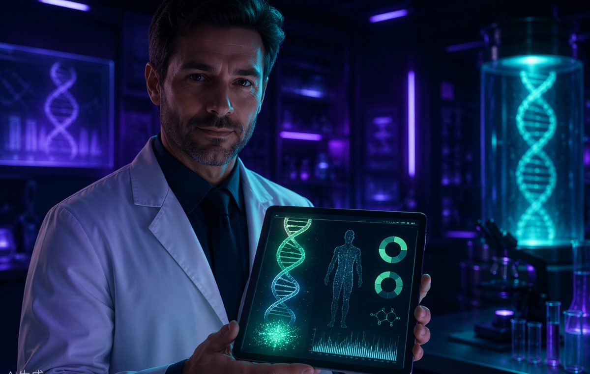 Healthcare professional reviewing genetic testing results on a tablet